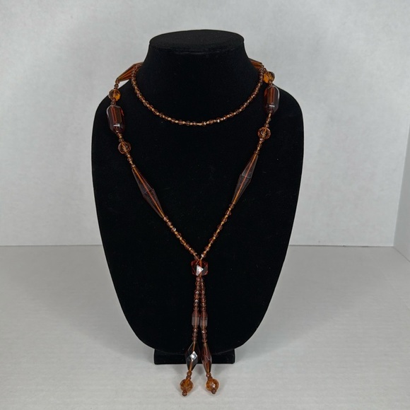 Antique 1870s to early 1900s Amber beaded hand knotted Necklace with Tassels A5 - Picture 1 of 9